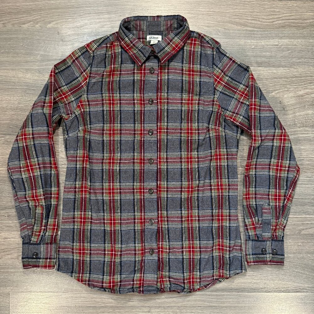 L.L. Bean Women’s Scotch Plaid Flannel Shirt - Grey - Picture 6 of 10